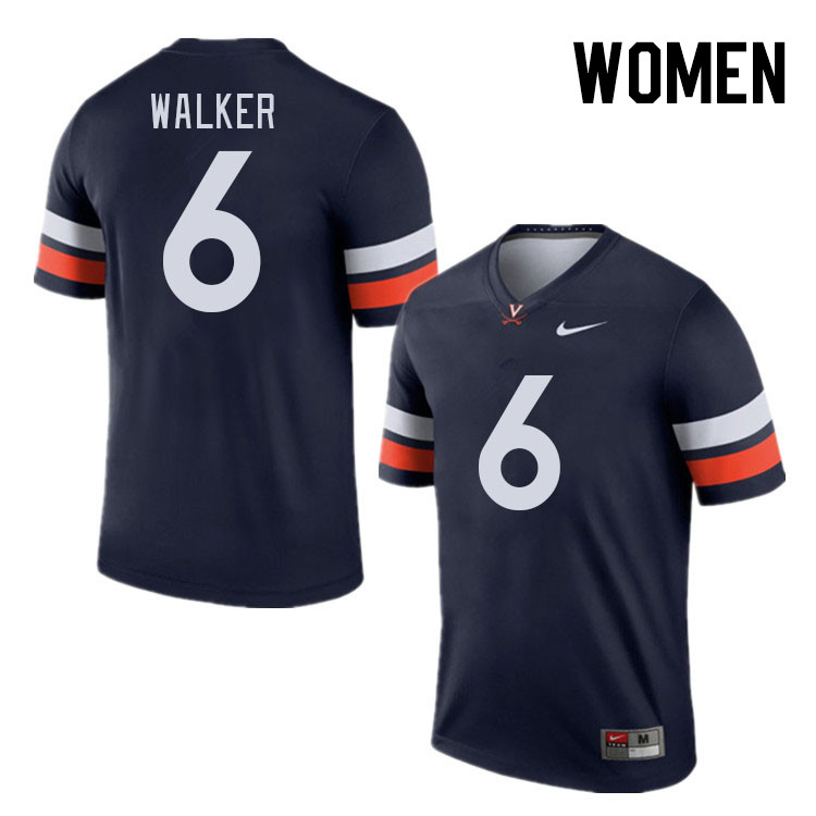 Women #6 Dre Walker Virginia Cavaliers College Football Jerseys Stitched Sale-Navy
